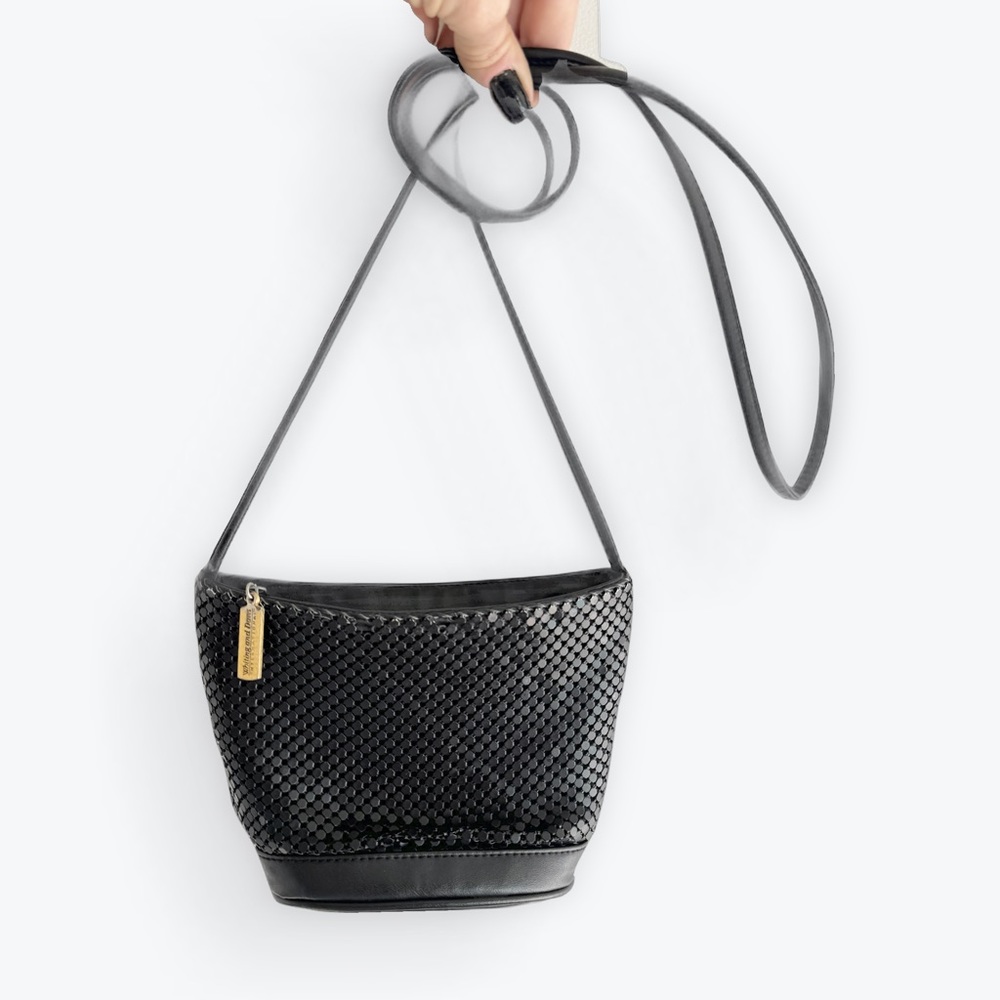 Vintage Whiting & Davis metal mesh and leather Crossbody Bag